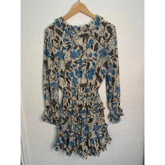 Misa Los Angeles Blue and Brown Floral Mini Dress - Picture 6 of 12